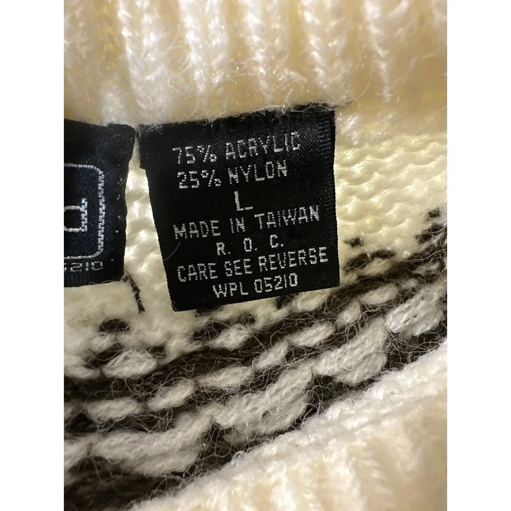 VTG Peter England Fair Isle Geometric Pattern Sweater Adult Large Ivory Ski Knit